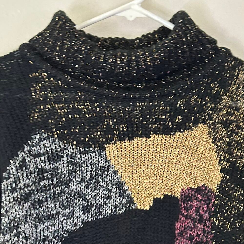 Vintage Metallic Abstract Patchwork Turtleneck Kn… - image 5